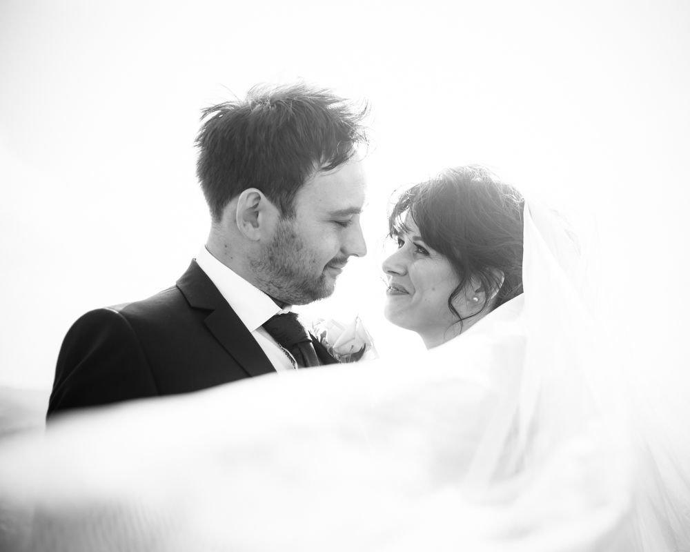 Veil blowing in wind, Maynard Arms wedding, Sheffield photographers