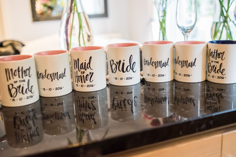 Bridal party personalised mugs, Maynard wedding, Sheffield photographers