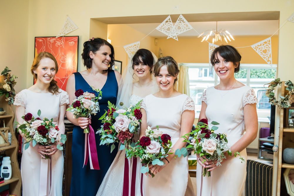 Bridal party laughing, Maynard wedding, Sheffield photographers