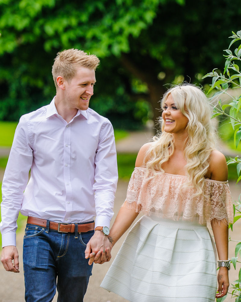 Walking hand in hand, pre-wedding photos, Sheffield Botanical Gardens