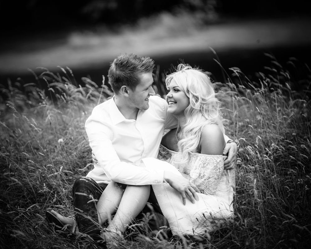 In long grass, pre-wedding photos, Sheffield Botanical Gardens