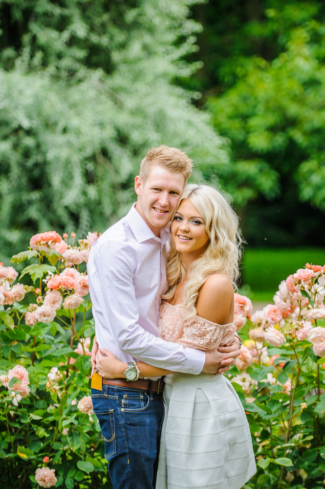 In pink flowers, pre-wedding photos, Sheffield Botanical Gardens