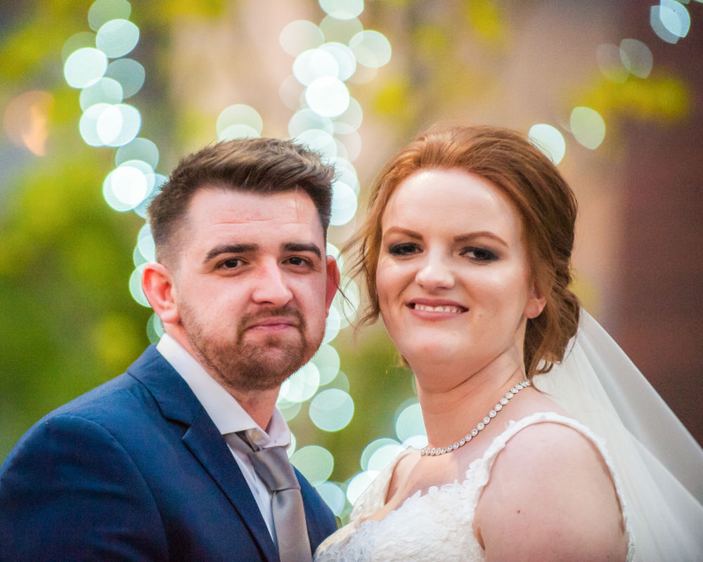 Bride and groom with bokeh, Chesterfield wedding photographer, Casa Hotel