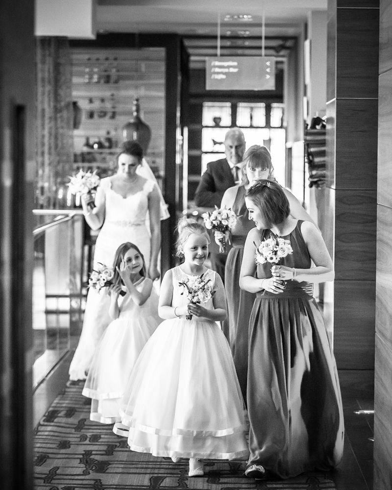 Bridesmaids party entering ceremony, Chesterfield wedding photographer, Casa Hotel