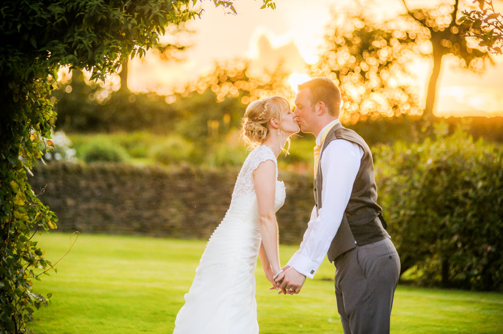 Sunset kisses, Sheffield wedding photographers, Smallshaw Farm Cottages