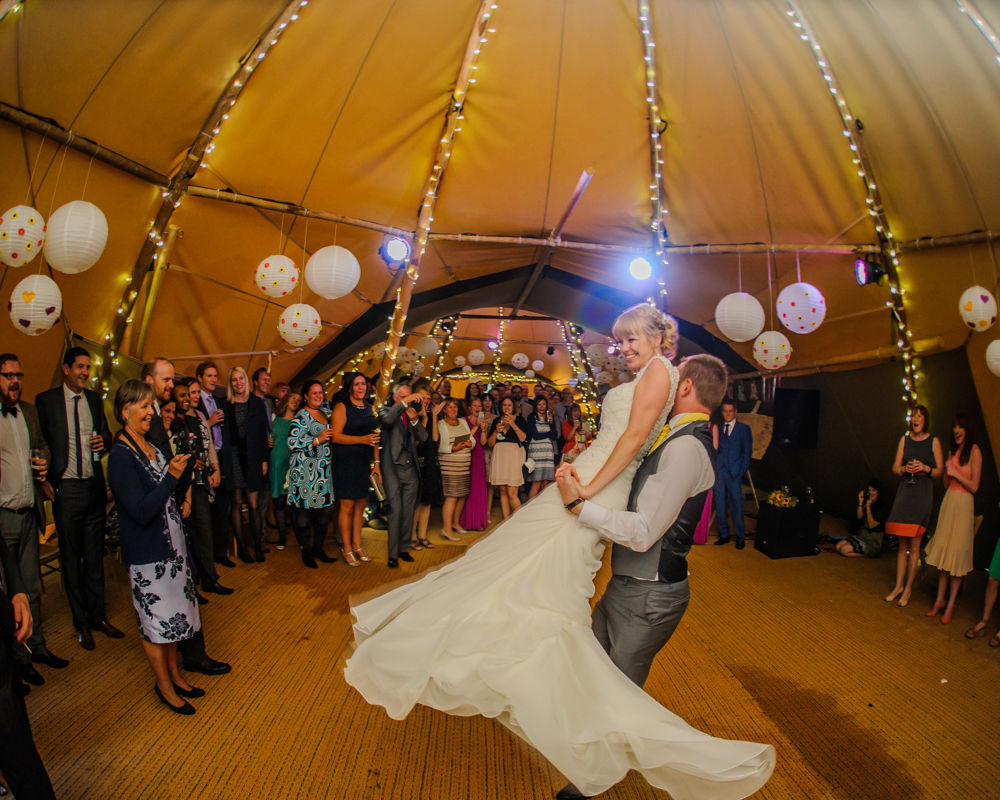 Teepee first dance lift, Sheffield wedding photographers, Smallshaw Farm Cottages