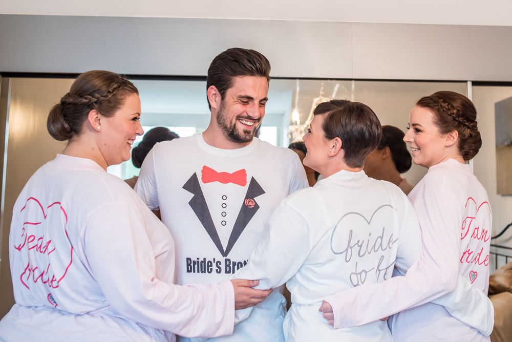 Bride, bridesmaids and brother getting ready, Sheffield wedding photographers