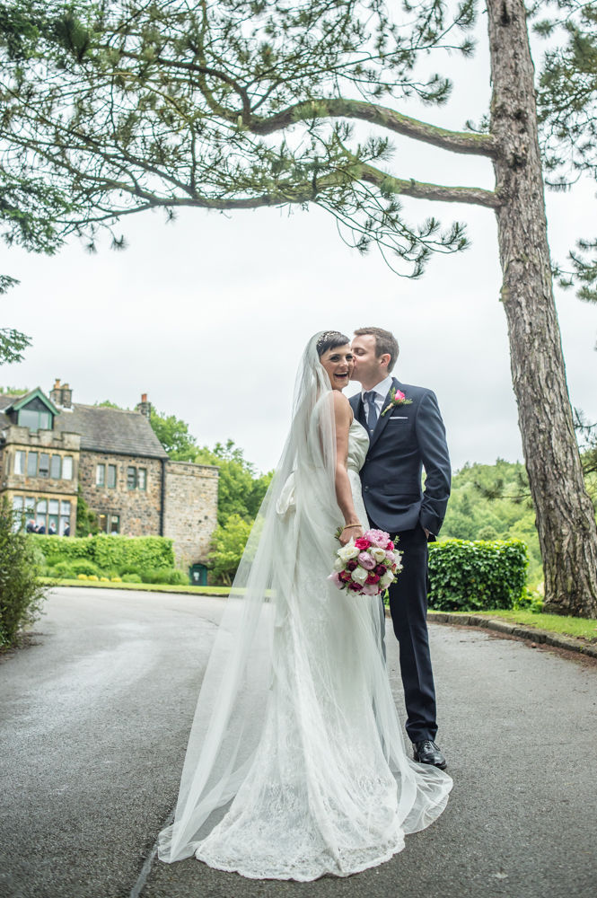 Bride and groom posing outside Whirlowbrook Hall, Sheffield wedding photographers, Whirlowbrook Hall
