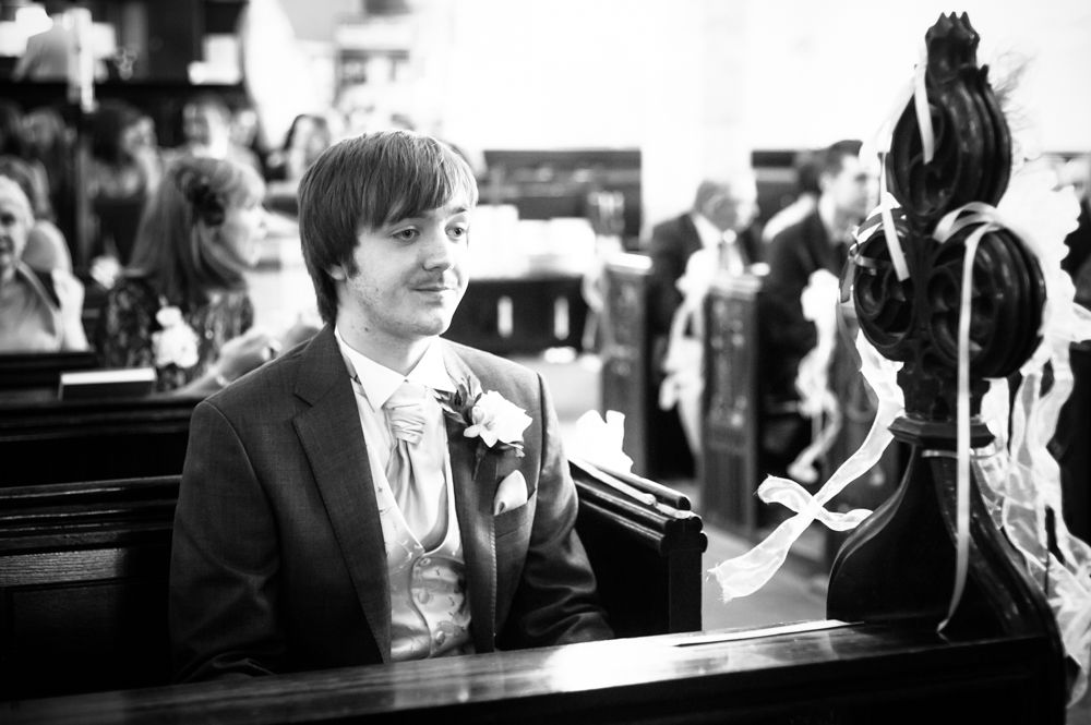 Groom waiting in church, Rotherham wedding photographers
