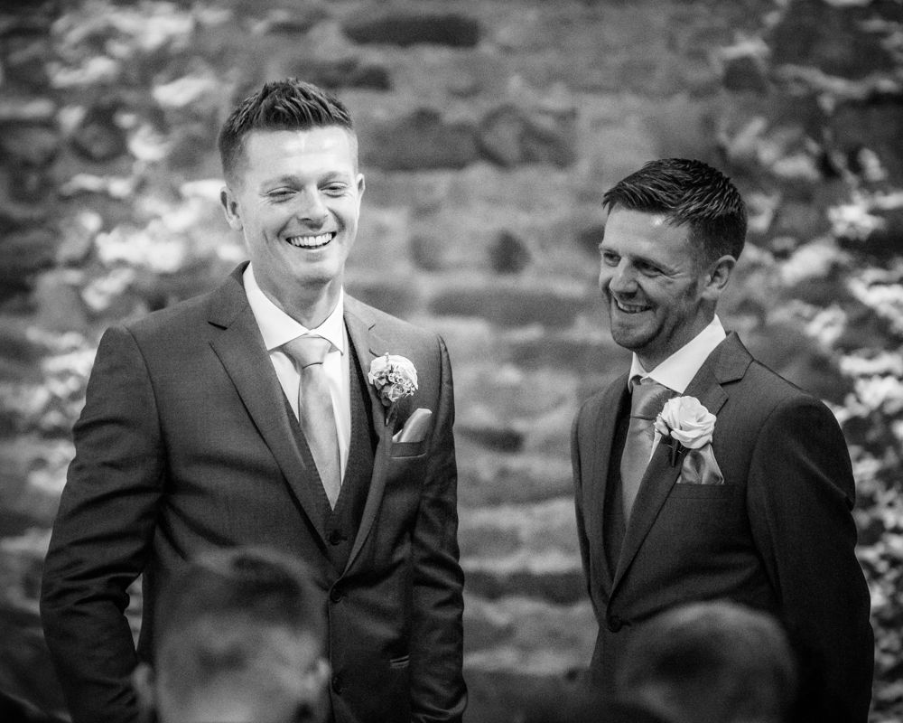Groom and best man at top of aisle, Mosborough Hall weddings