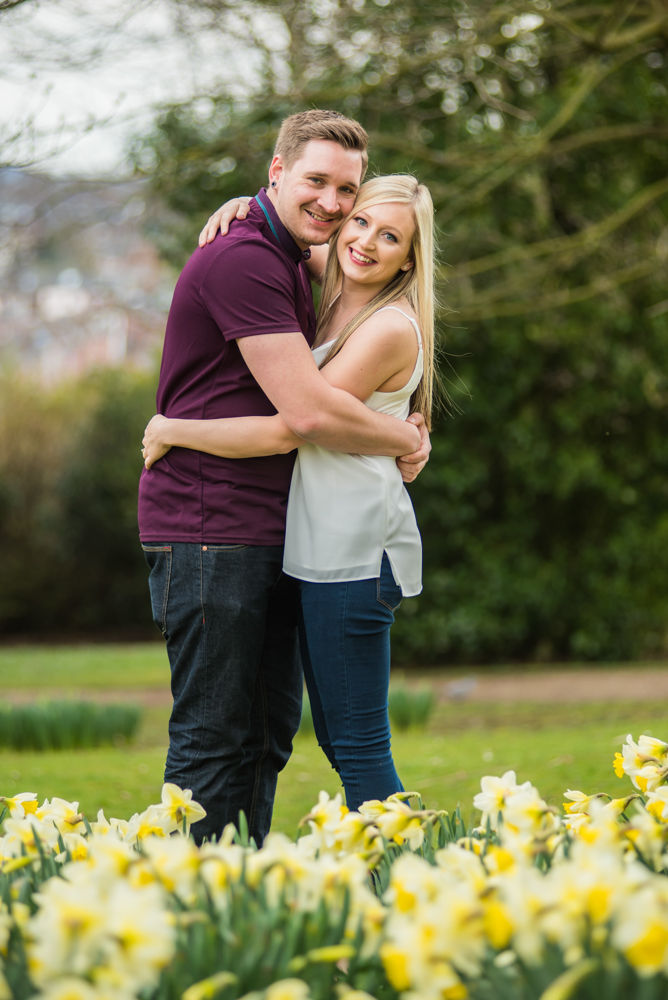 Deanna and Davey pre-wedding portraits in daffodils, Botanical Gardens Sheffield wedding photographers