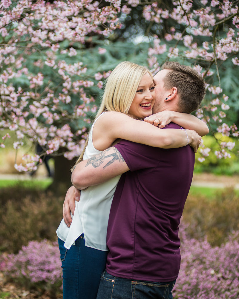 Lifting Deanna up, Botanical Gardens Sheffield wedding photographers