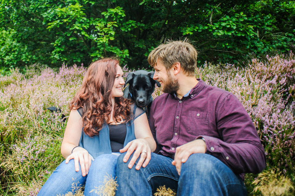 Looking at each other with dog, Greno woods weddings
