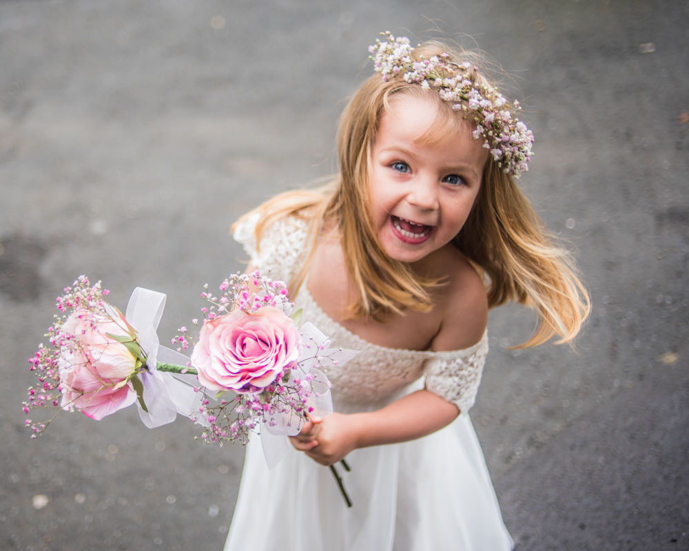 Flowergirl about to go into church, Sheffield wedding photographers