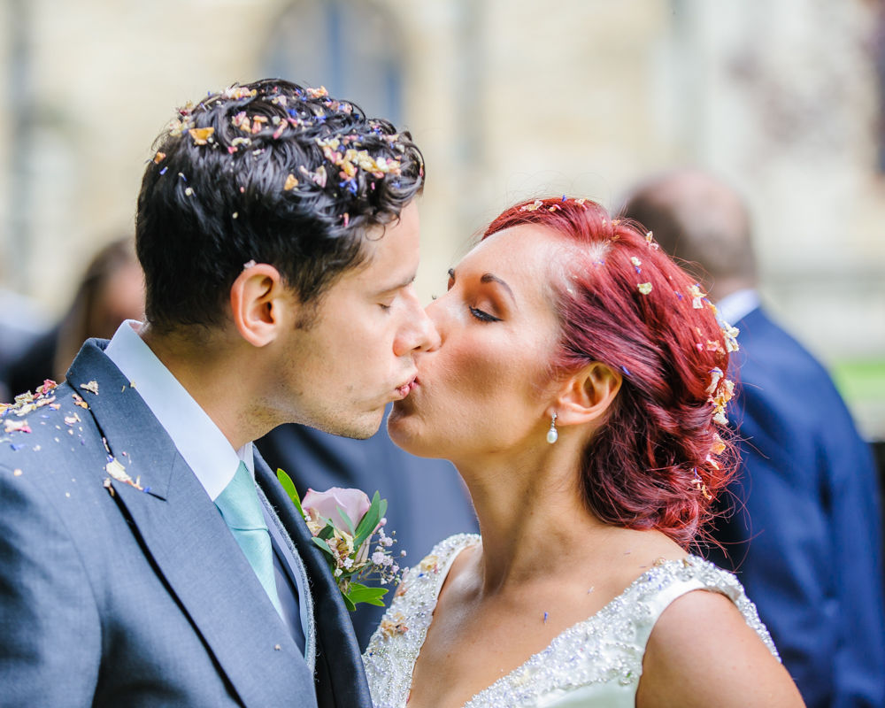 Confetti kiss, Sheffield wedding photographers
