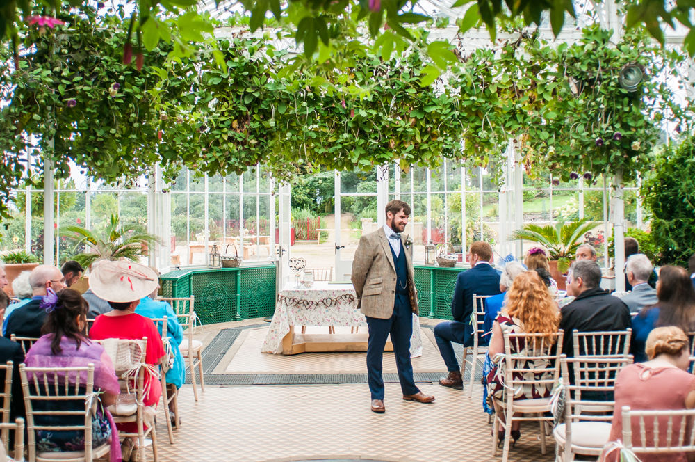 Groom waiting for bride,  Wentworth Castle Garden wedding, Sheffield photographers