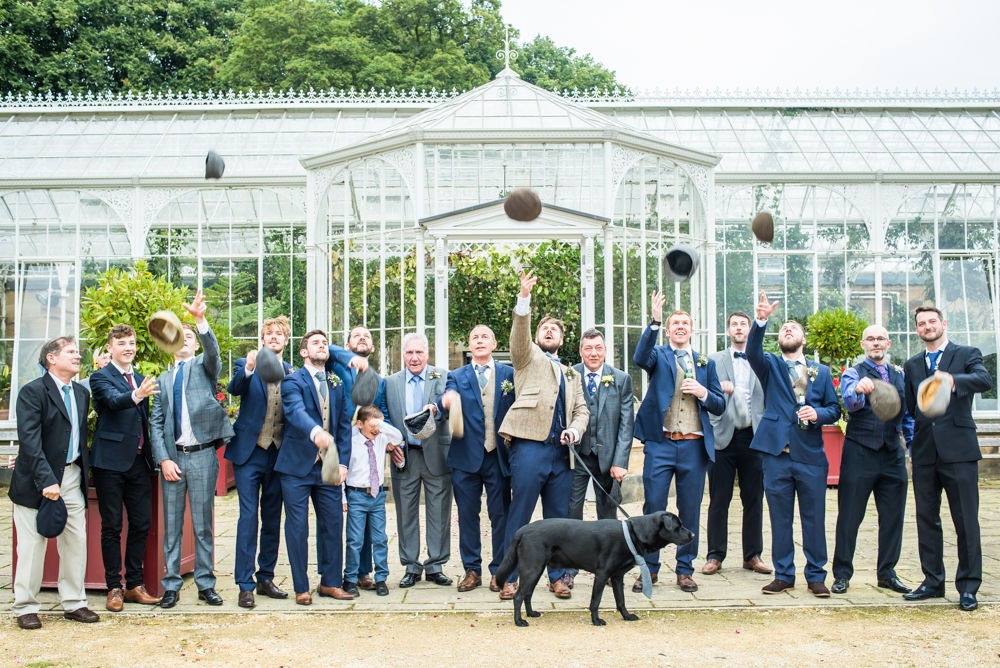 Flat cap toss!  Wentworth Castle Garden wedding, Sheffield photographers