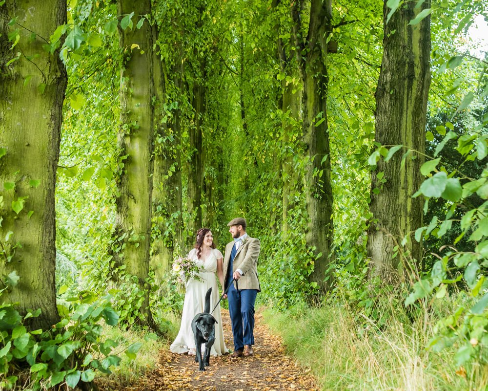 Walking with dog, lady lucy's walkm  Wentworth Castle Garden wedding, Sheffield photographers
