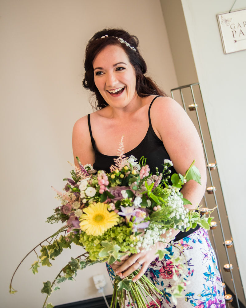 Bride receiving bouquet,  Wentworth Castle Garden wedding, Sheffield photographers