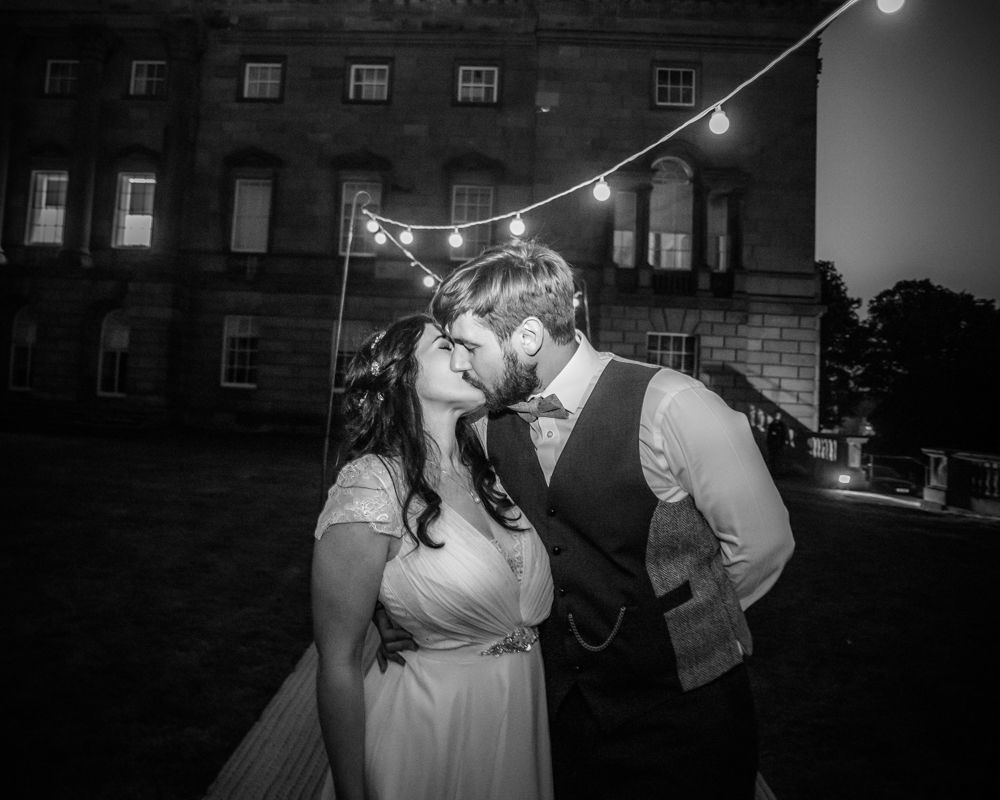Kisses in dark,  Wentworth Castle Garden wedding, Sheffield photographers