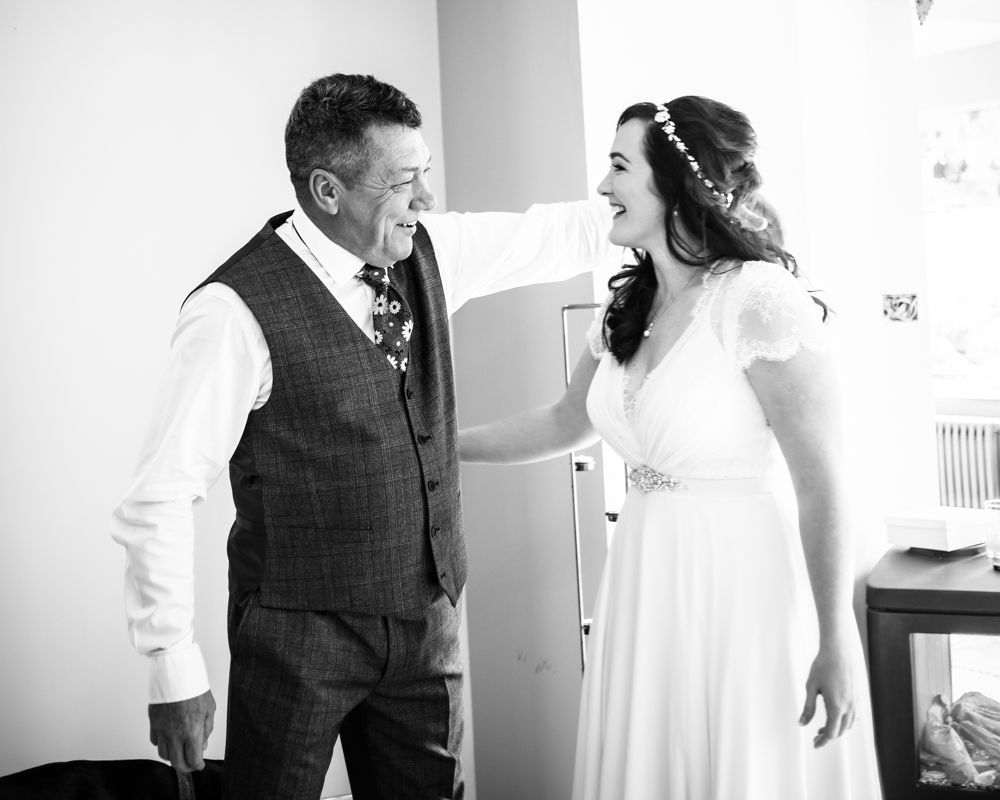 Dad seeing bride for first time,  Wentworth Castle Garden wedding, Sheffield photographers