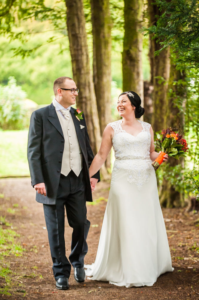 Walking along the tree lined walk, Wortley Hall wedding, Sheffield wedding photographers