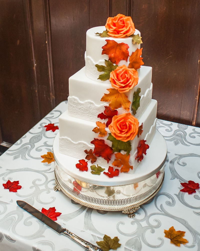 Wedding cake with Autumnal leaves