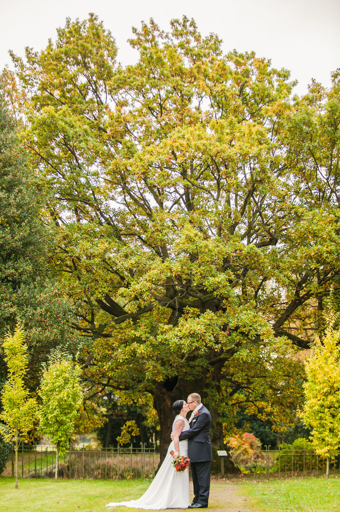 Kisses under the old tree, Wortley Hall wedding, Sheffield wedding photographers