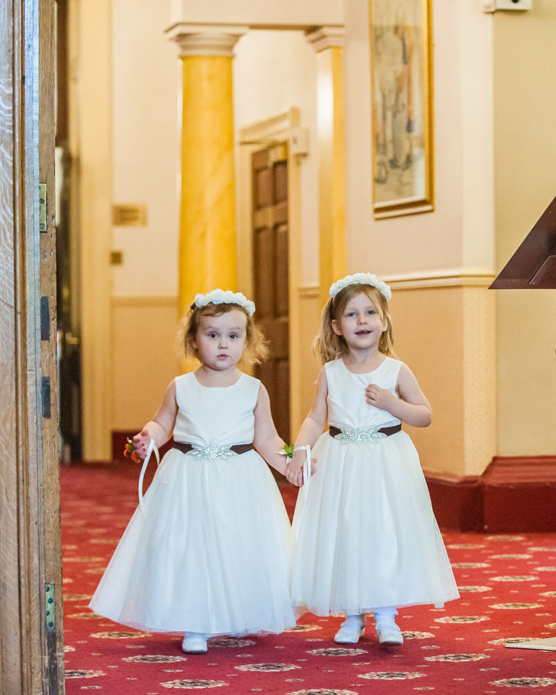 Bridesmaids walking down aisle, Wortley Hall wedding, Sheffield wedding photographers