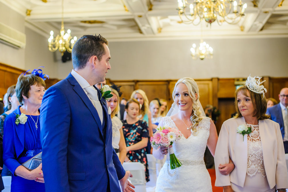 Bride walking up aisle, Maynard wedding photography Sheffield