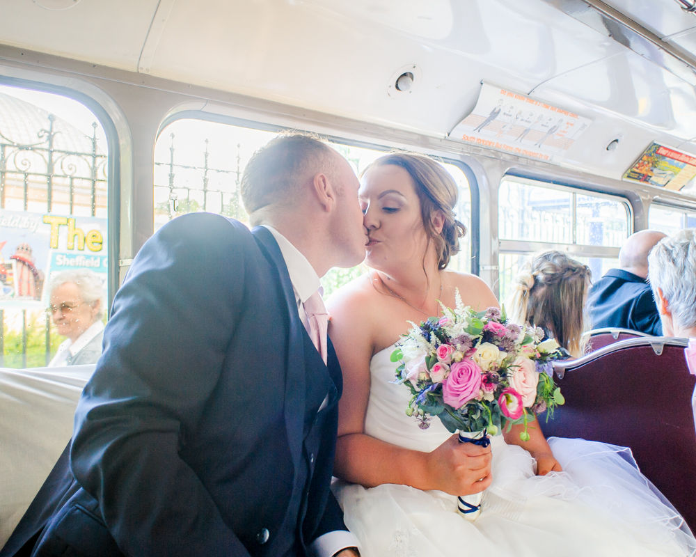 Inside vintage bus,  Botanical Gardens Wedding Sheffield