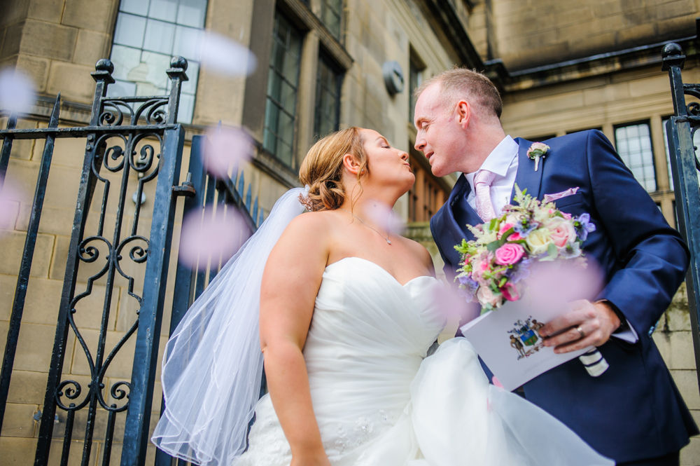Kissing with confetti,  Sheffield Town Hall weddings