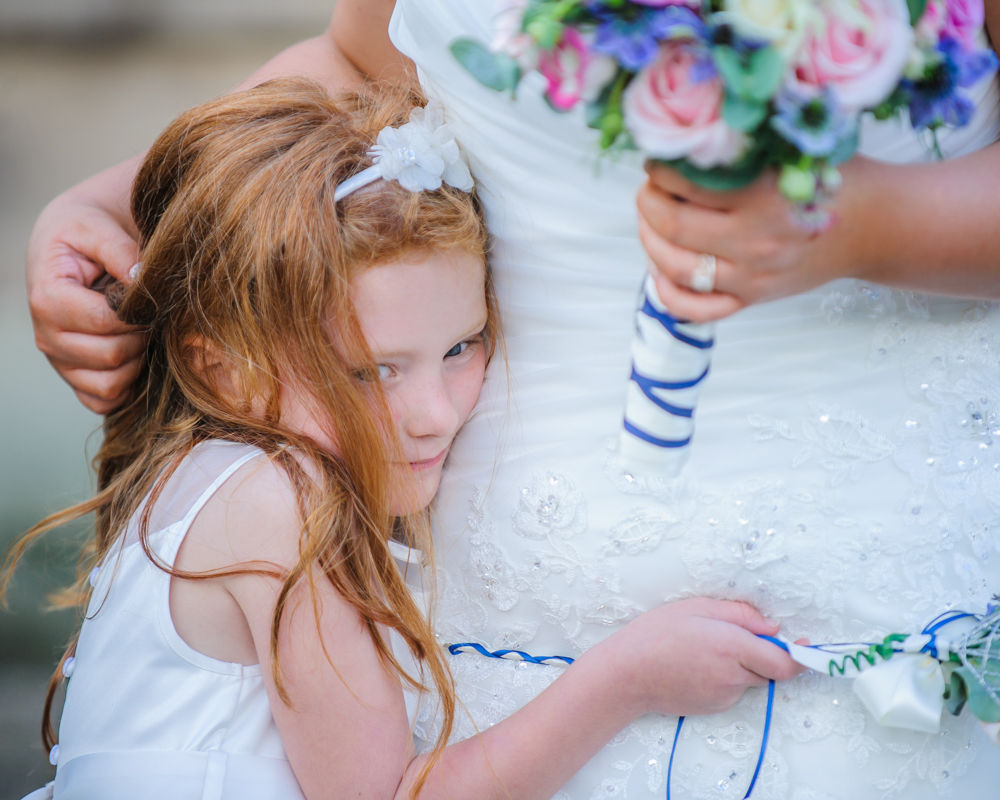 Flower girl cuddle,  Botanical Gardens Wedding Sheffield