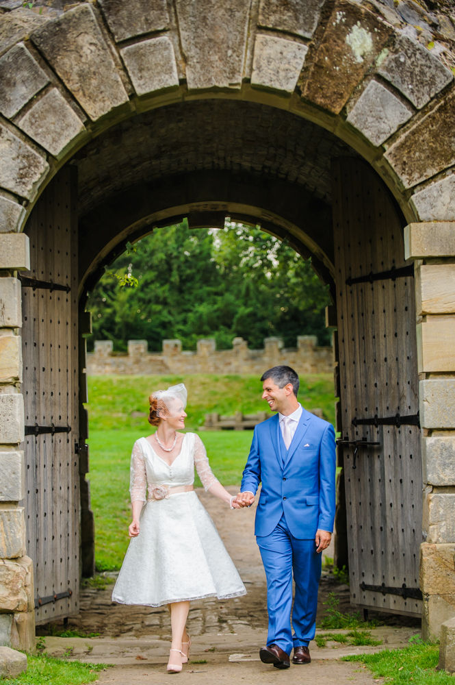 Walking through castle, Sheffield weddings