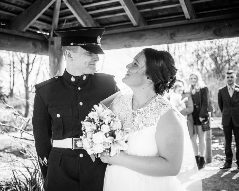 Bride and groom meeting at top of aisle, Gretna Green wedding photographer
