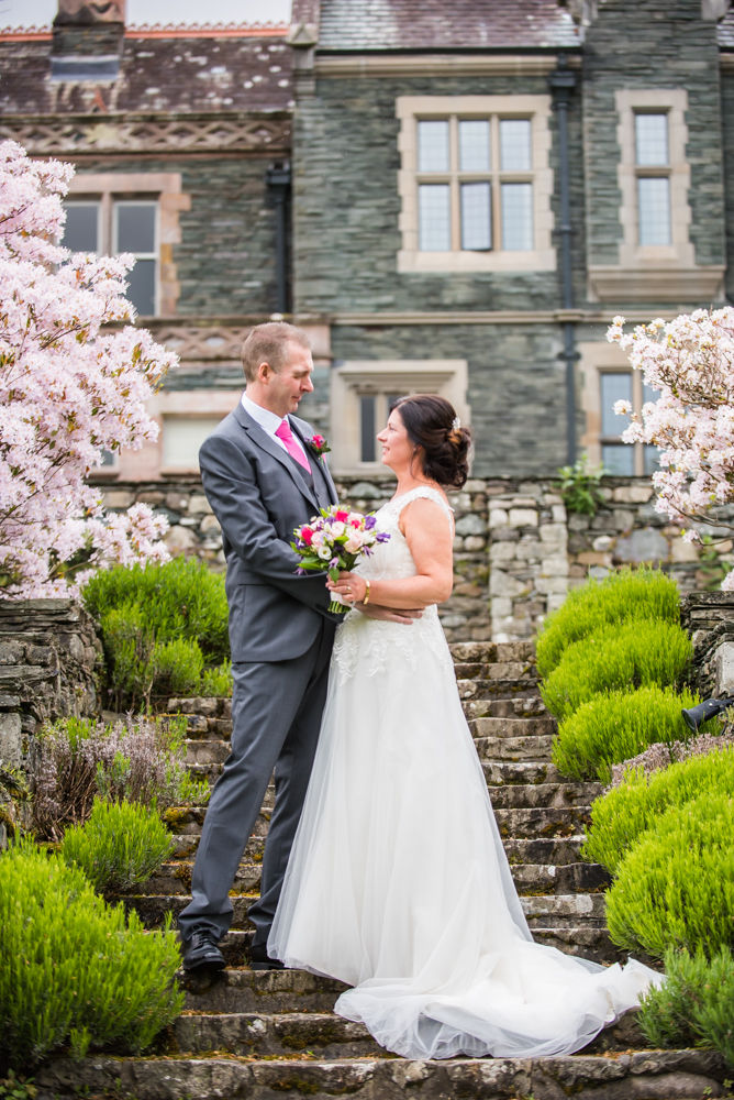 Bridal portraits in grounds, Lingholm wedding, Lake District