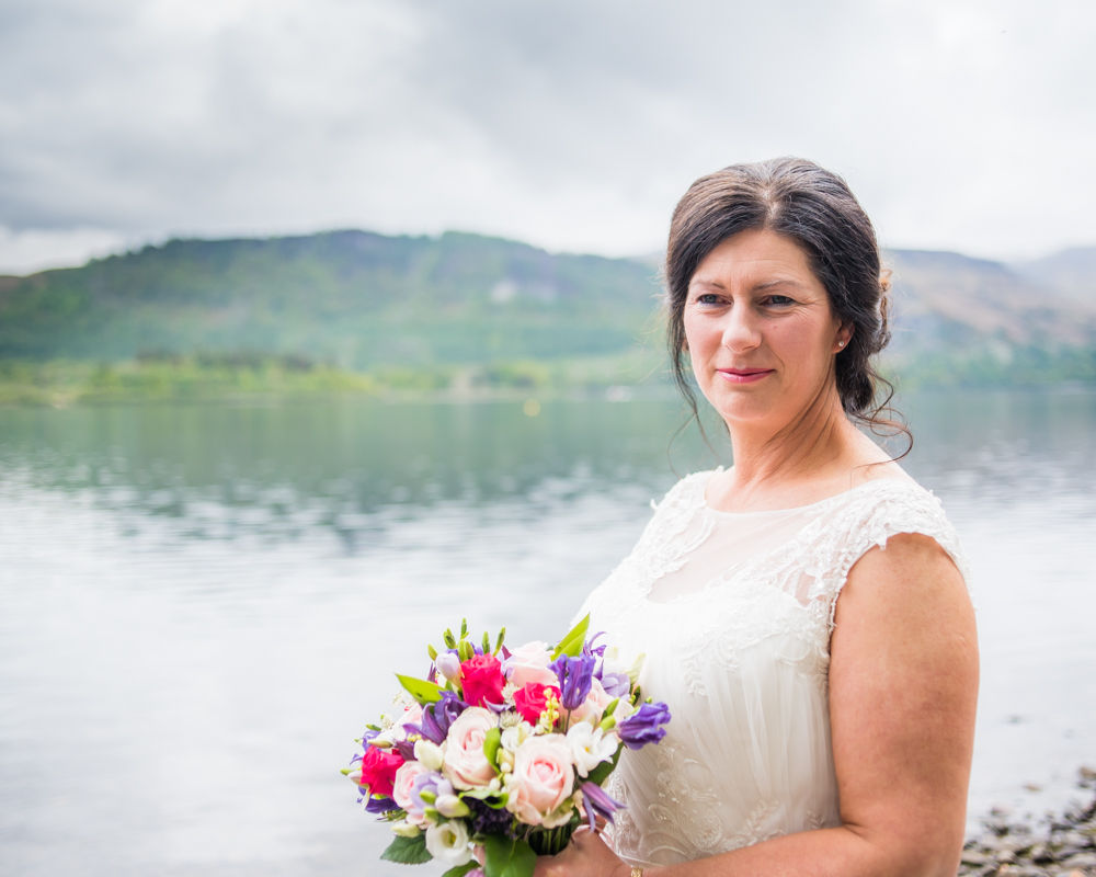 Close up with lake in background, Lingholm wedding, Lake District