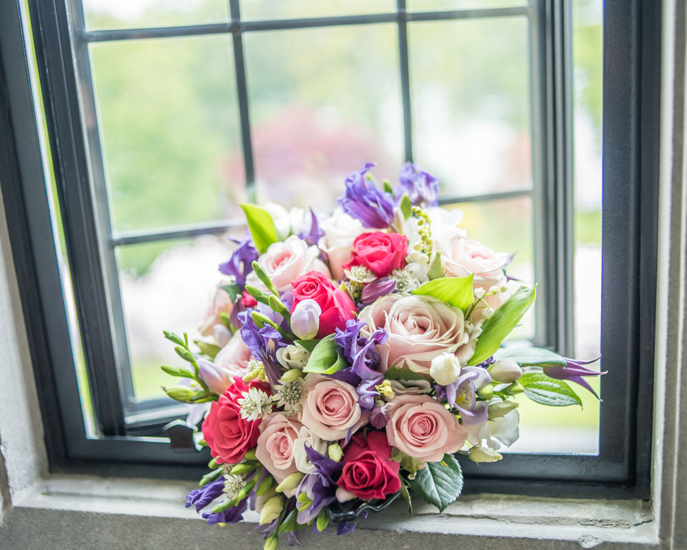 Gill's bouquet in window at Lingholm
