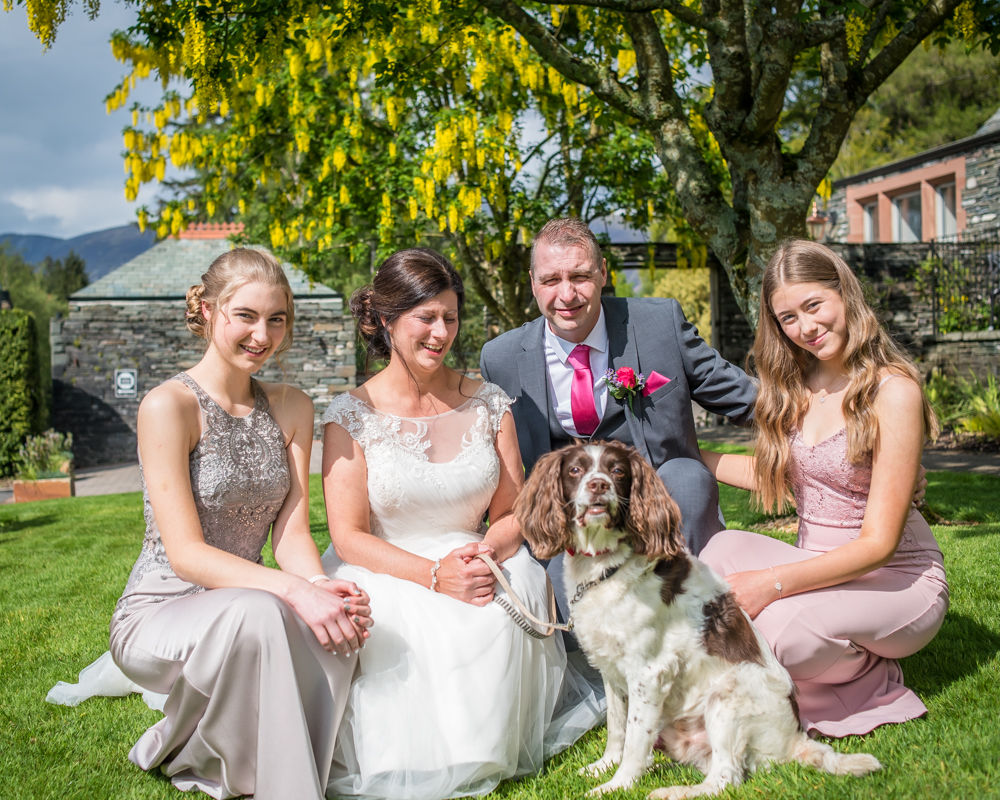 The family with their dog, Lingholm wedding, Lake District