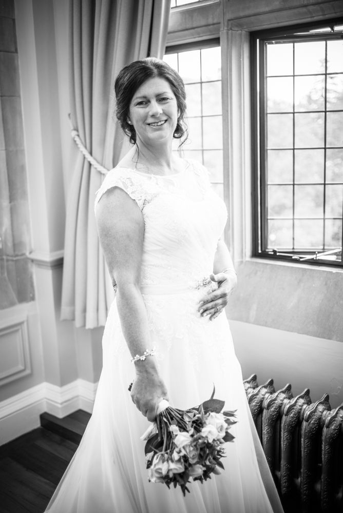 Gill, happy in her dress, Lingholm wedding, Lake District