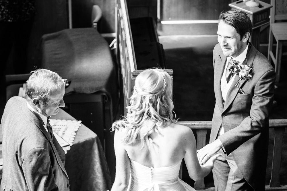 Meeting Nick at the top of the aisle, Maynard wedding, Sheffield photographers