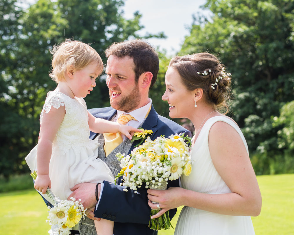 Bride, groom and groom's daughter portrait, Ringwood Hall, Sheffield