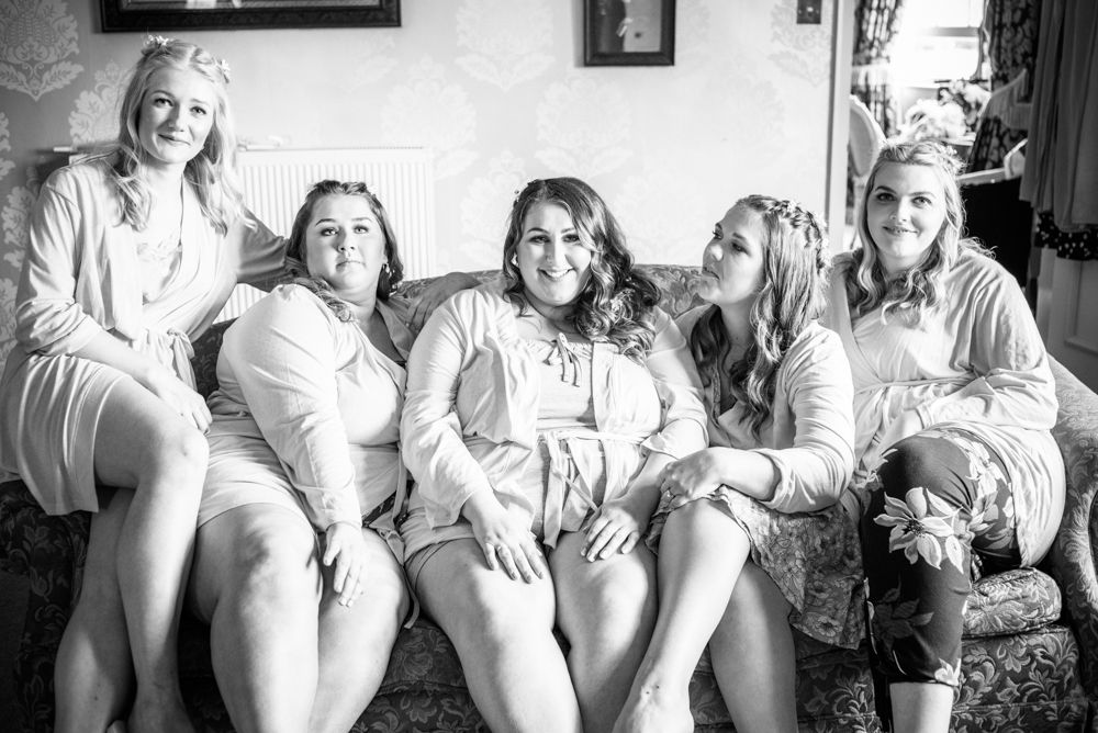 Bride squad together in dressing gowns, Ye Olde Bell weddings