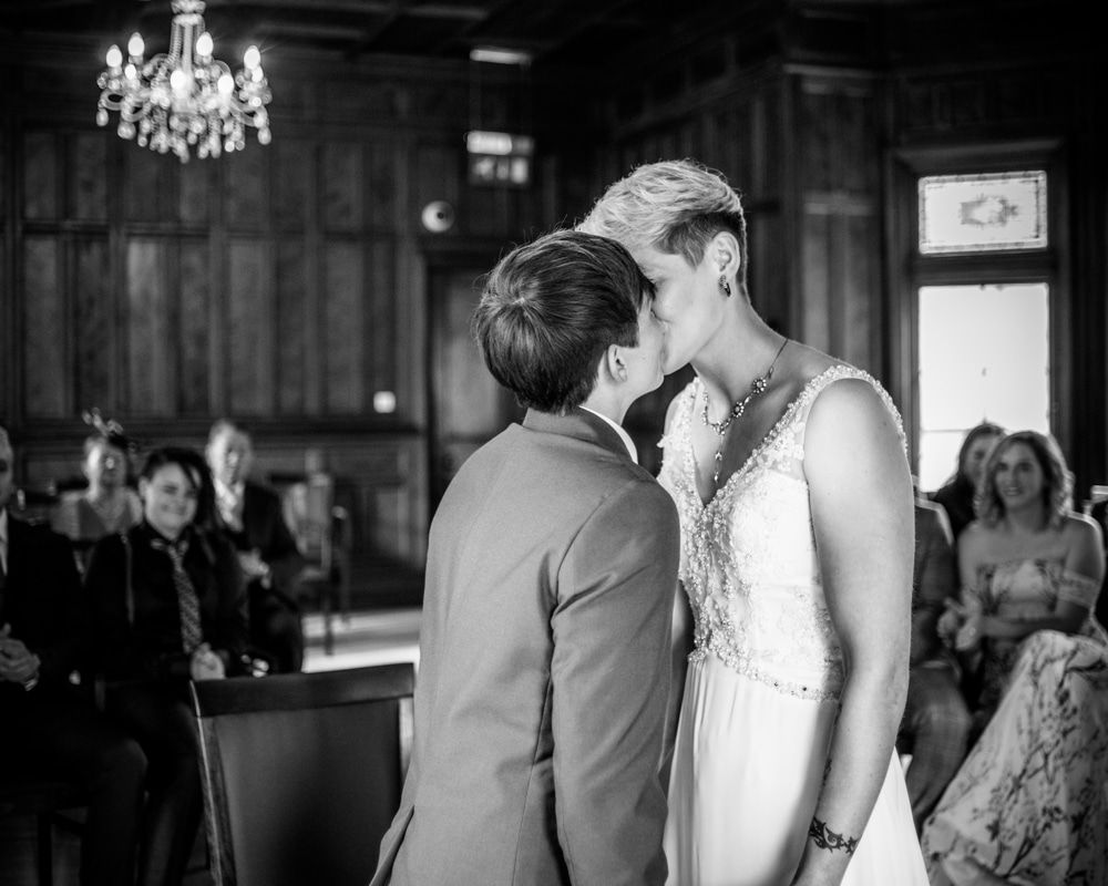 First kiss, Carlisle Register office, Lake District wedding photography