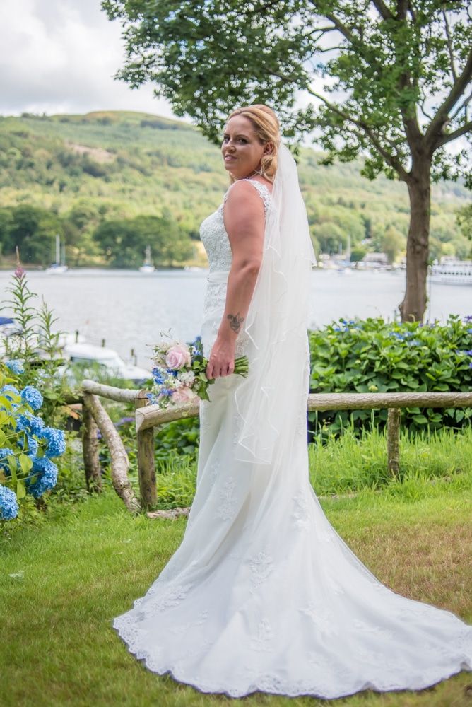 Liane in her wedding dress, Windermere wedding photographers