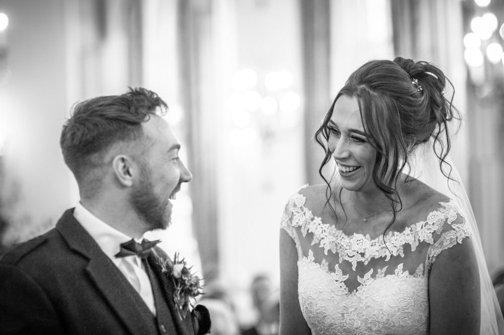Laughing in ceremony, Sheffield wedding photographers, Ringwood Hall Hotel