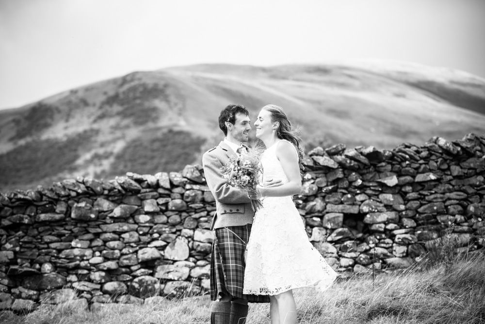 Black and white bridal portrait, Howgills wedding, Sedbergh, Lake District wedding photographers