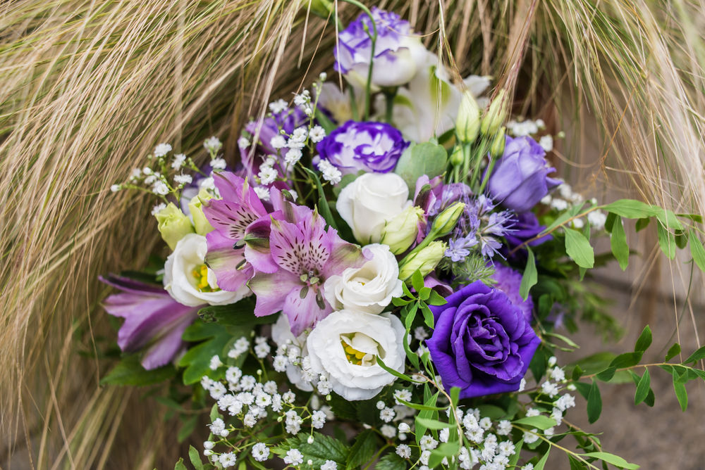 Brides bouquet in purple, Shireburn Arms, Lancashire wedding photographers
