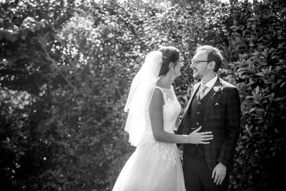 Bride and groom black and white portrait, Shireburn Arms, Lancashire wedding photographers
