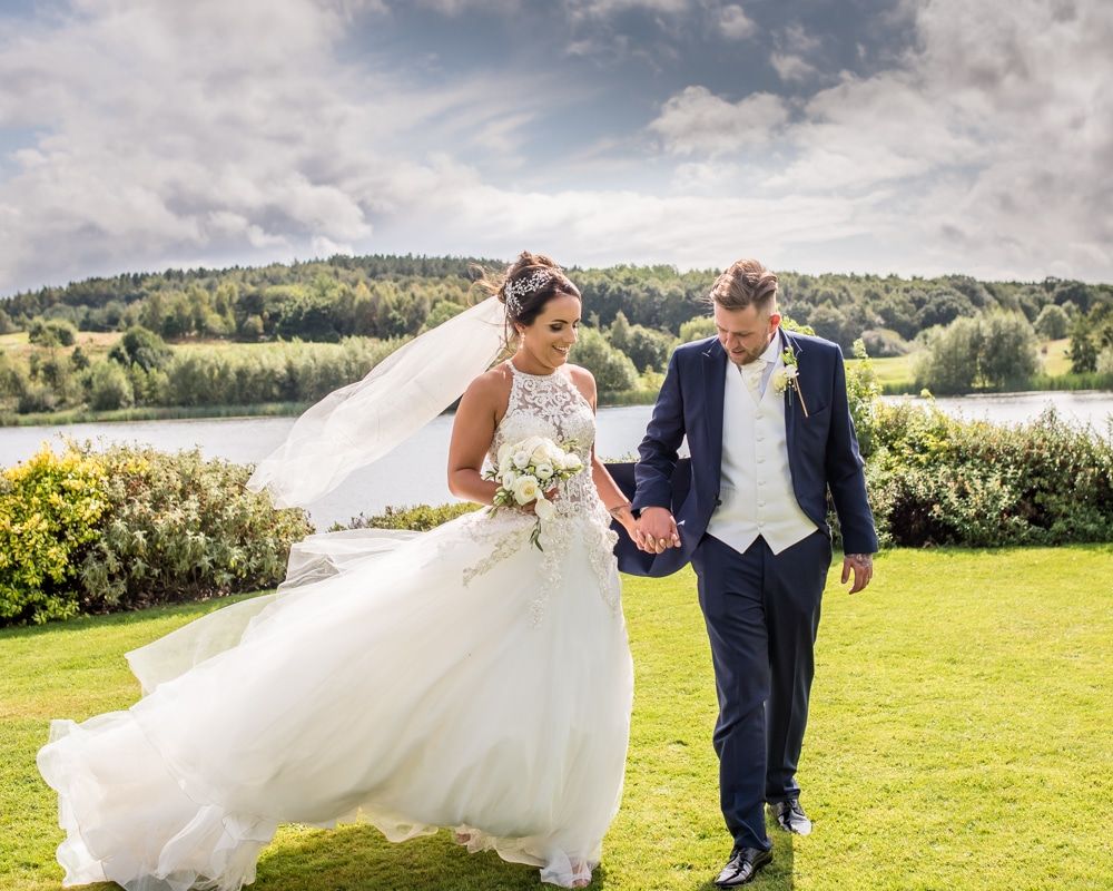 Veil blowing in breeze, Waterton Park Hotel weddings, Yorkshire wedding photographers